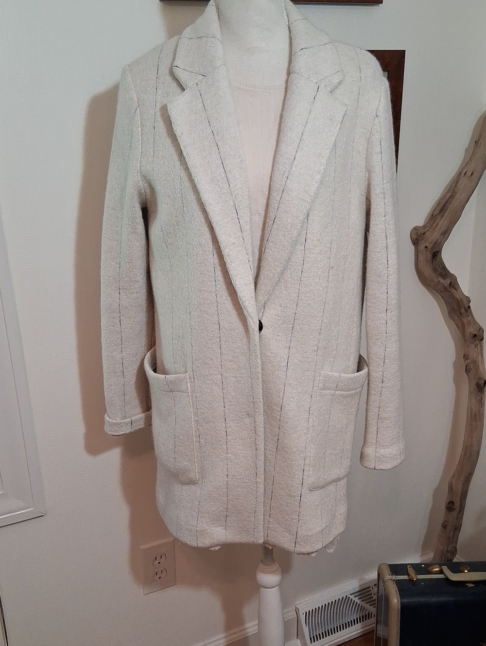 Rachel Zoe Cream Longline Wool Jacket